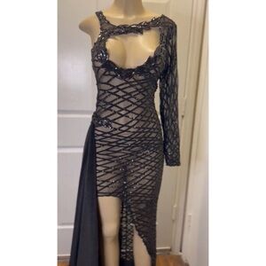 Luxurious Black Sequined Long Sleeve Dress Prom, Birthday Dress